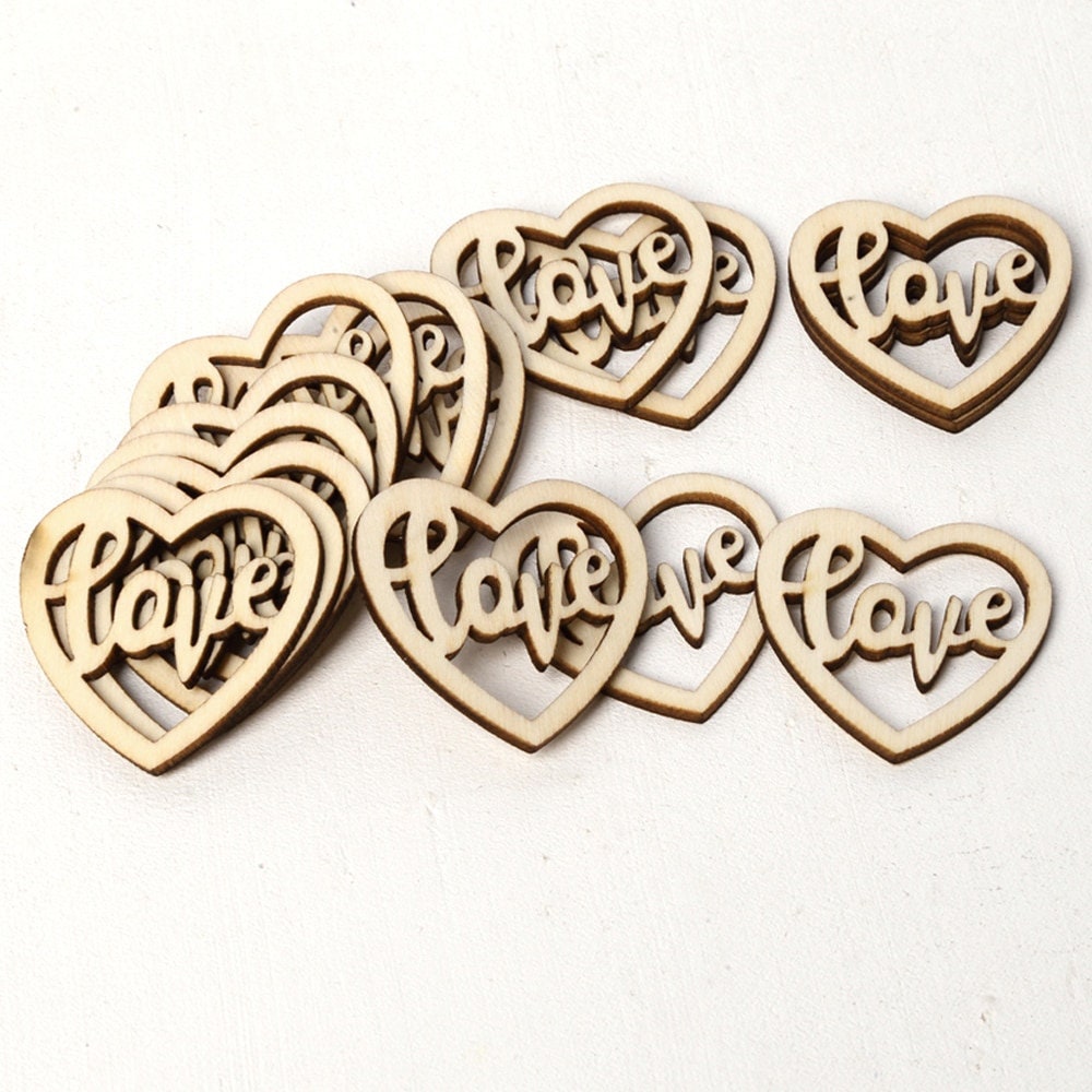 Holz Streu Herzen Hochzeit Streuung (13) Herz Dekorationen, Herz Konfetti, Tischdekorationen,37mm 15 Stück Set Holzherzen
