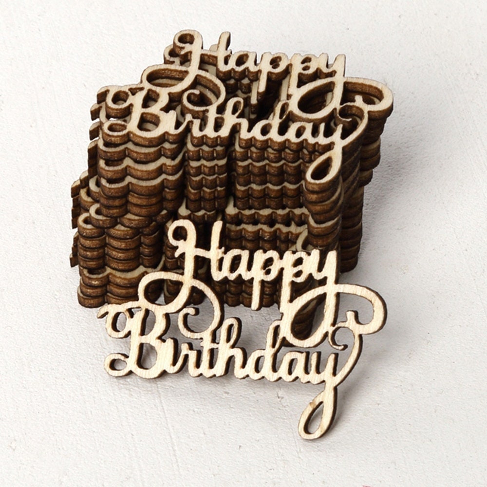 Wood sprinkle Happy Birthday 46-32 mm mm 15pcs set, birthday Happy Birthday decorations, heart confetti, table decorations,