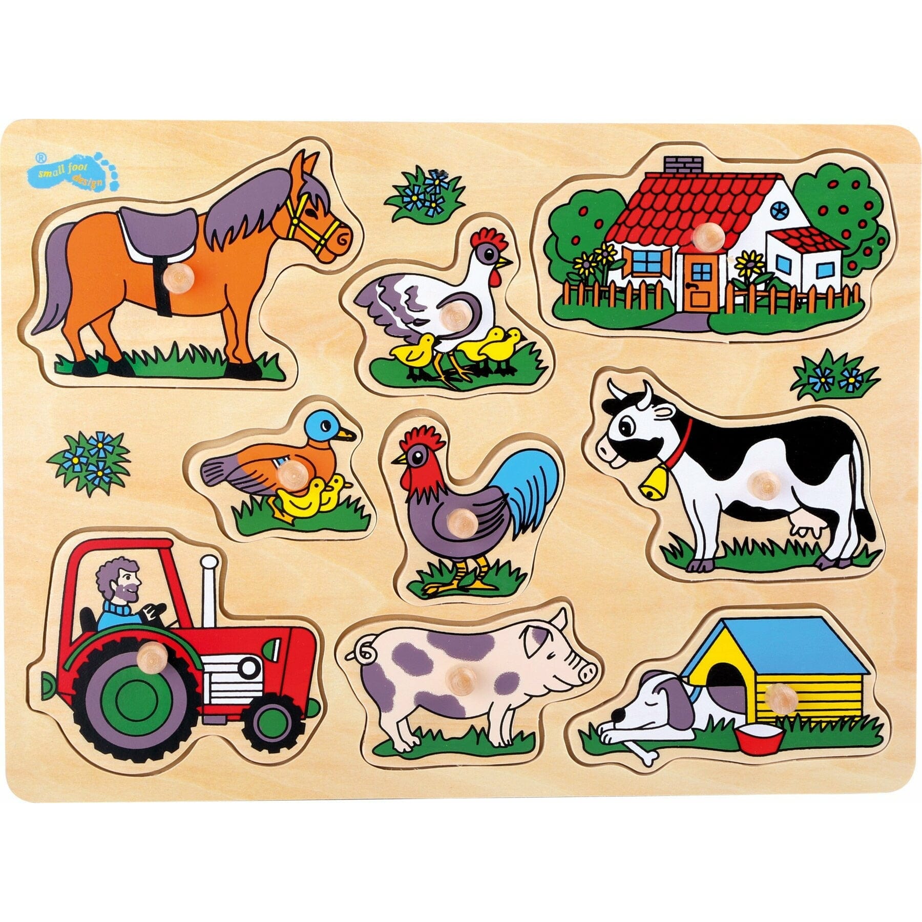 small foot Setz Puzzle Bauernhof Setzpuzzle Bauernhof Holz Puzzle Kinder Holz Spielzeug Bauernhof Tiere Puzzle 9 Teilig small foot