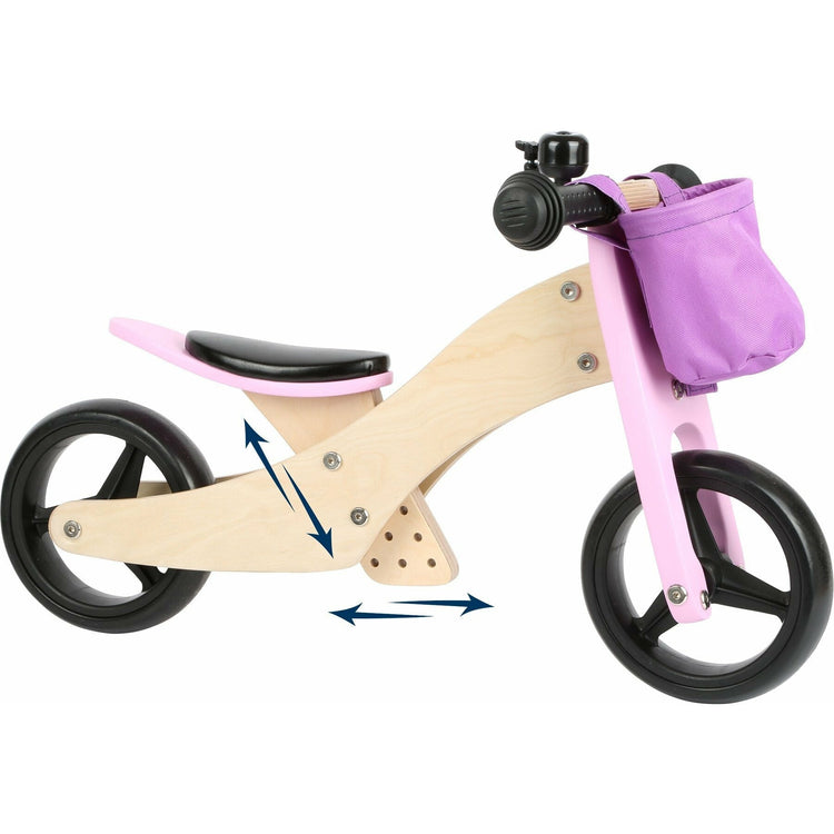 Personalisiertes Laufrad und Dreirad in einem, Kinderspiel, Holzspielzeug für Kinder ab 12 Monaten Dreirad Laufrad.Rosa