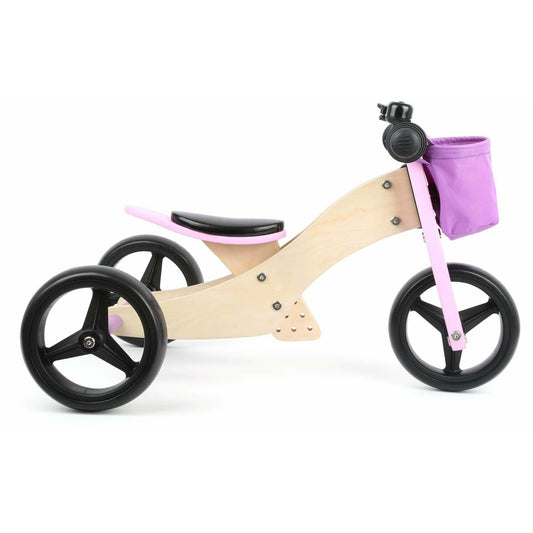 Personalisiertes Laufrad und Dreirad in einem, Kinderspiel, Holzspielzeug für Kinder ab 12 Monaten Dreirad Laufrad.Rosa