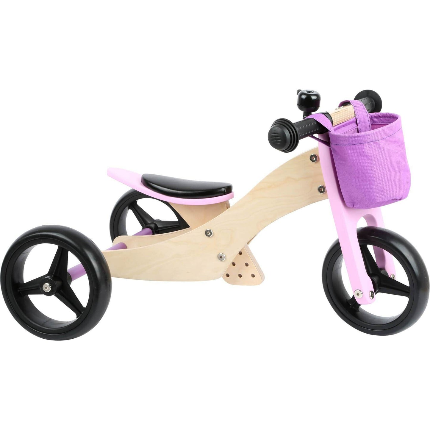 Personalisiertes Laufrad und Dreirad in einem, Kinderspiel, Holzspielzeug für Kinder ab 12 Monaten Dreirad Laufrad.Rosa