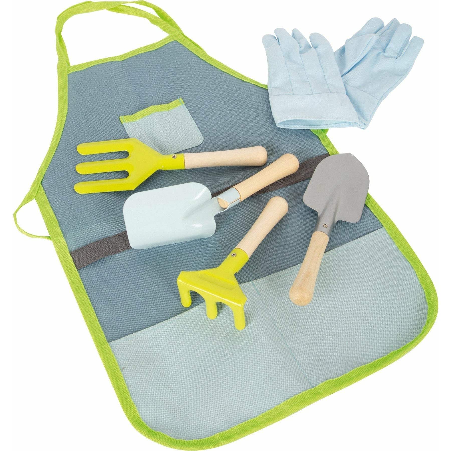 small foot Kleinkind Spielzeug Gartenschürze mit Gartenwerkzeug Kinderspielzeug Gartengeräte Sandspielzeug Spielzeug 6 Teiliges Set small foot