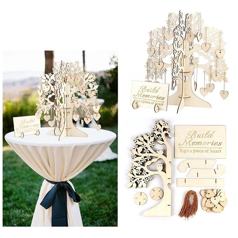 Personalisierter Hochzeitsbaum Gäste Baum Deko Hochzeit Gästebuch Holz Baum  40-60-80 Schilder je nach Ausführung Hochzeit Herzen