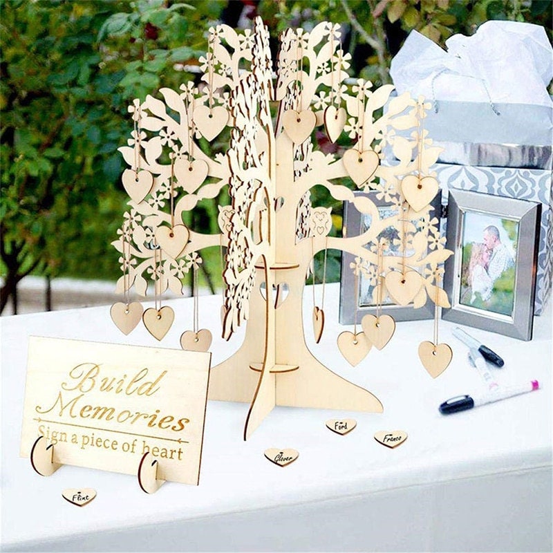 Personalisierter Hochzeitsbaum Gäste Baum Deko Hochzeit Gästebuch Holz Baum  40-60-80 Schilder je nach Ausführung Hochzeit Herzen