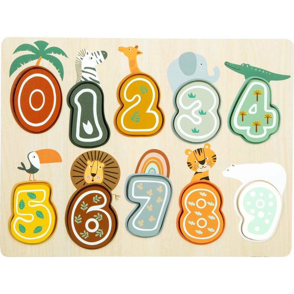 small foot Setz Puzzle Setzpuzzle Pastell Holz Zahlen Lernspiel  Zahlen Löwe Zebra und Co. Puzzle für Kinder Holzspielzeug Steckpuzzle Maße: ca. 30 x 22 x 1 cm small foot