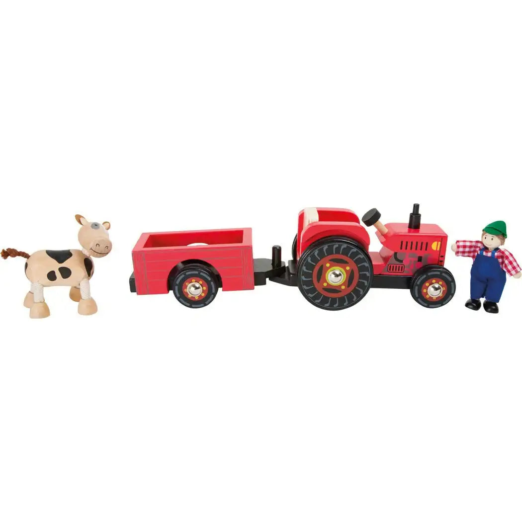 small foot Spielzeuge Holz Traktor mit Tieren Holz Spielzeug Trecker Holz Tiere Bauernhof Spielzeug Traktor Landleben  1 Traktor, 1 Anhänger, 1 Tiere small foot