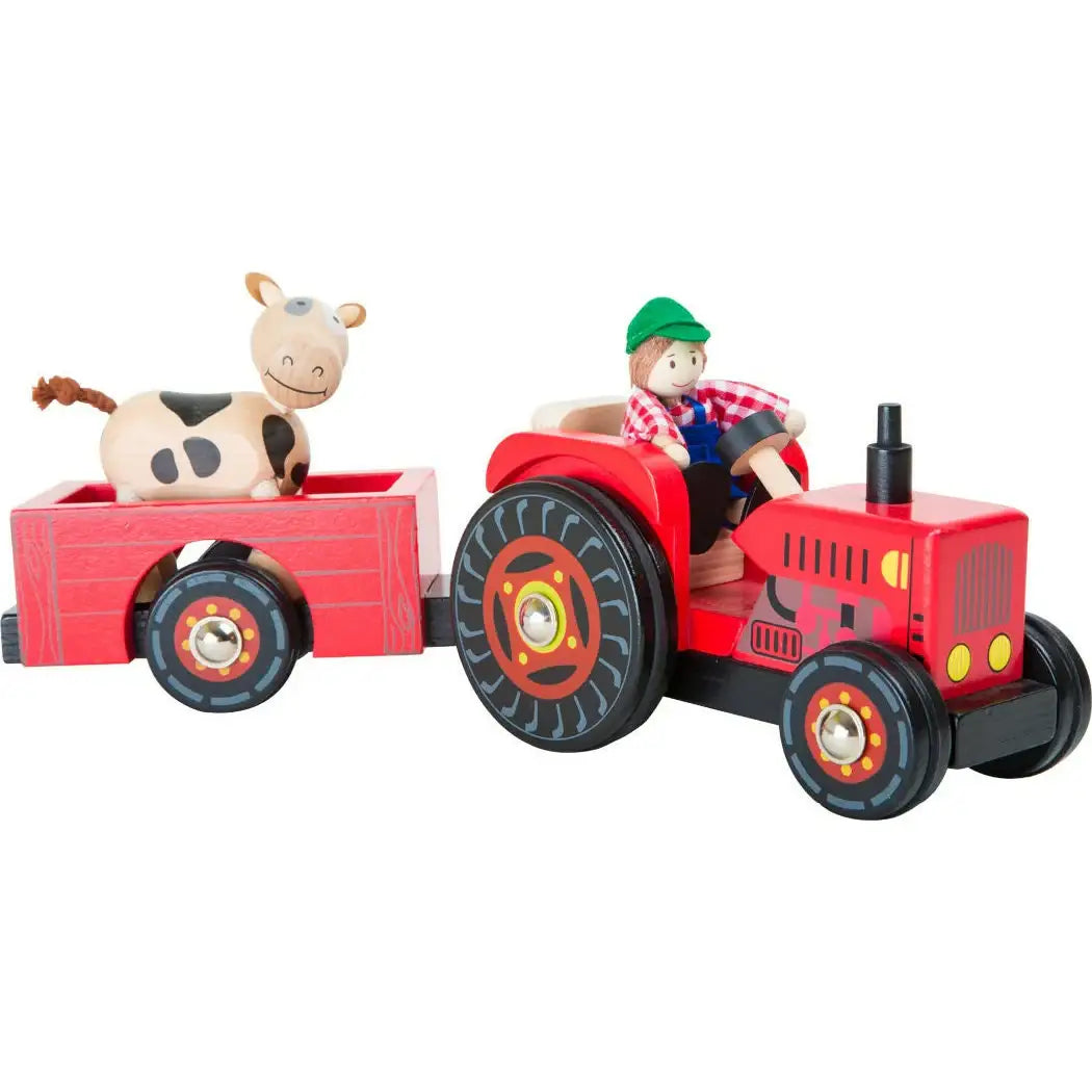 small foot Spielzeuge Holz Traktor mit Tieren Holz Spielzeug Trecker Holz Tiere Bauernhof Spielzeug Traktor Landleben  1 Traktor, 1 Anhänger, 1 Tiere small foot