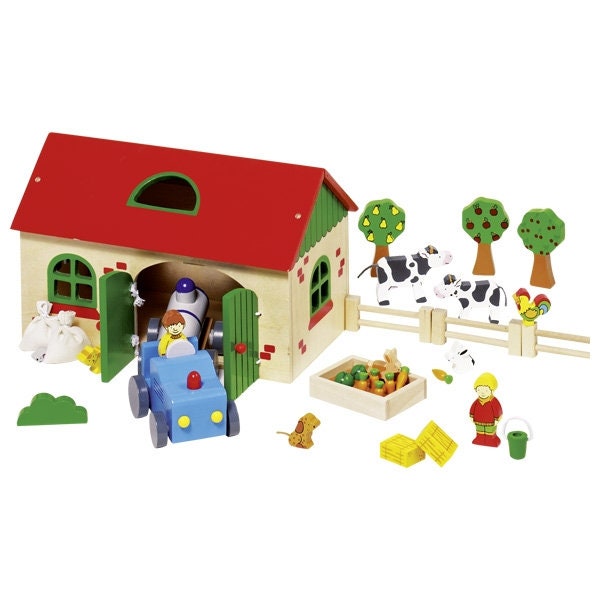 Personalisierter Bauernhof XXXL Bauernhof Holz Kinderspielzeug ab 3 Jahren Holzspielzeug Holz Tiere Bauern mit Namen Spiel