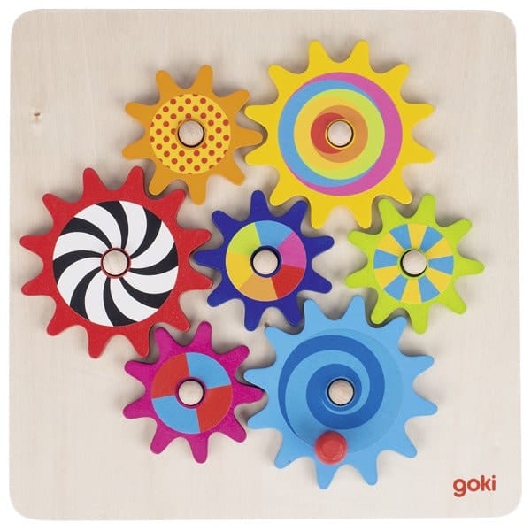 Goki Zahnrad Puzzle Holz Goki Personalisierbares Zahnrad Bausatz Holz Puzzle Holzspielzeug ab 3 Jahren Kinderspielzeug zum Lernen Motorik Spiel Holz Bauen