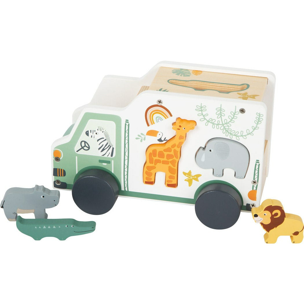 Holz Auto Bus Personalisiert mit Tieren Safari Holzspielzeug Kinderspielzeug Pastellfarben Geschenk Spiel Kinder ab 12 Monaten