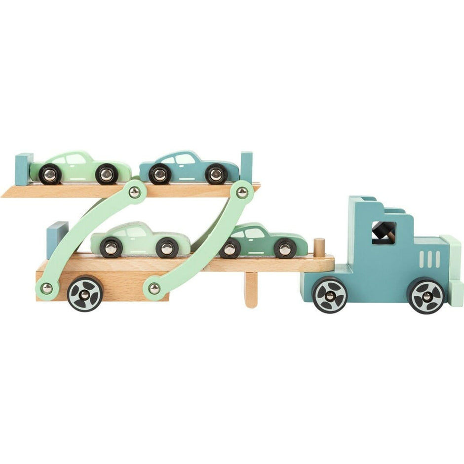 small foot Holz LKW Auto Holz LKW  Spielzeug Truck Holzspielzeug LKW mit Auto Spielzeug Autotransporter LKW Spiele Autos aus Holz Pastell Farben. Kinder ab 3 Jahren