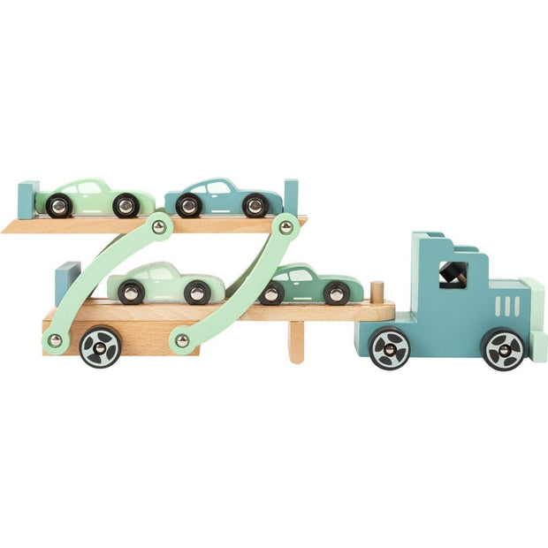 small foot Holz LKW Auto Holz LKW  Spielzeug Truck Holzspielzeug LKW mit Auto Spielzeug Autotransporter LKW Spiele Autos aus Holz Pastell Farben. Kinder ab 3 Jahren