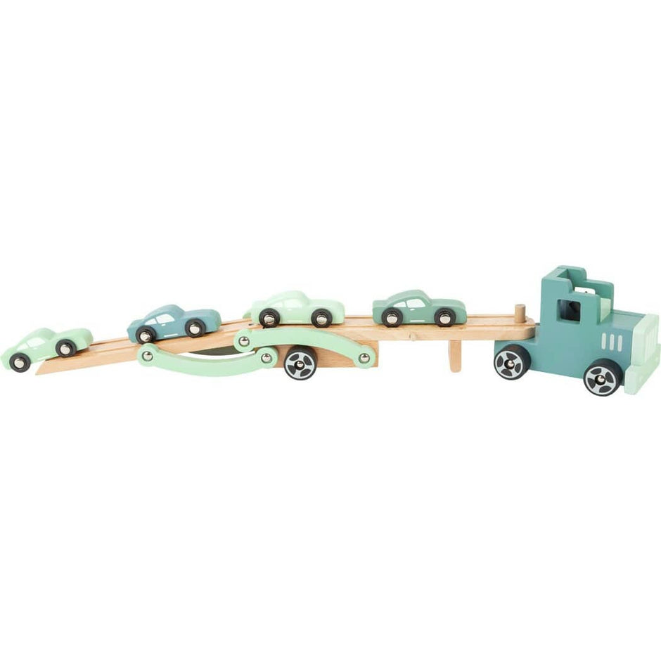 small foot Holz LKW Auto Holz LKW  Spielzeug Truck Holzspielzeug LKW mit Auto Spielzeug Autotransporter LKW Spiele Autos aus Holz Pastell Farben. Kinder ab 3 Jahren