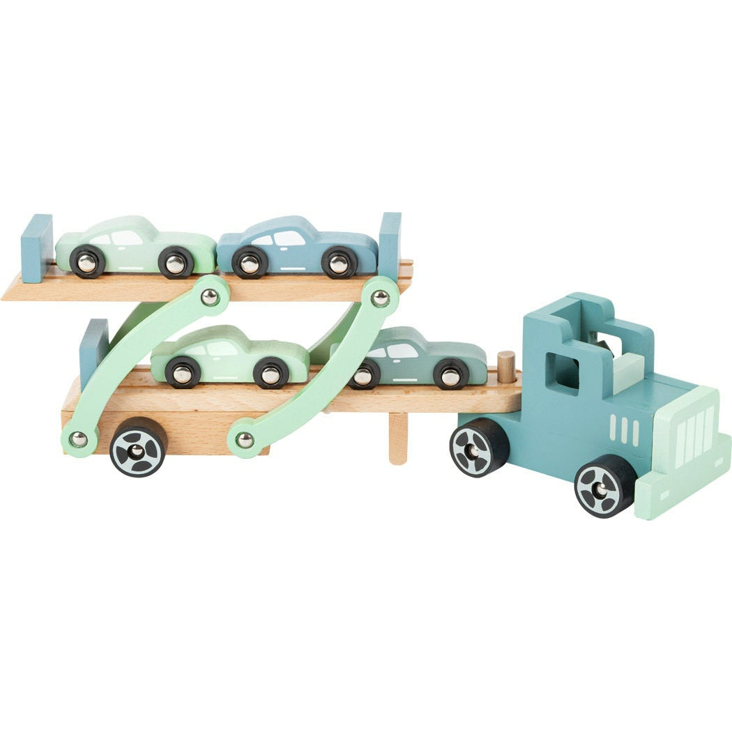 Holz LKW  Spielzeug Truck Holzspielzeug LKW mit Auto Spielzeug Autotransporter LKW Spiele Autos aus Holz Pastell Farben. Kinder ab 3 Jahren
