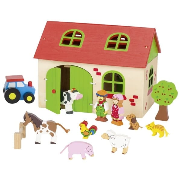 Goki Spielzeug Bauernhof Holz Goki Personalisierbarer Bauernhof XL Bauernhof Holz Kinderspielzeug ab 3 Jahren Holzspielzeug Holz Tiere Bauern mit Namen Spiel