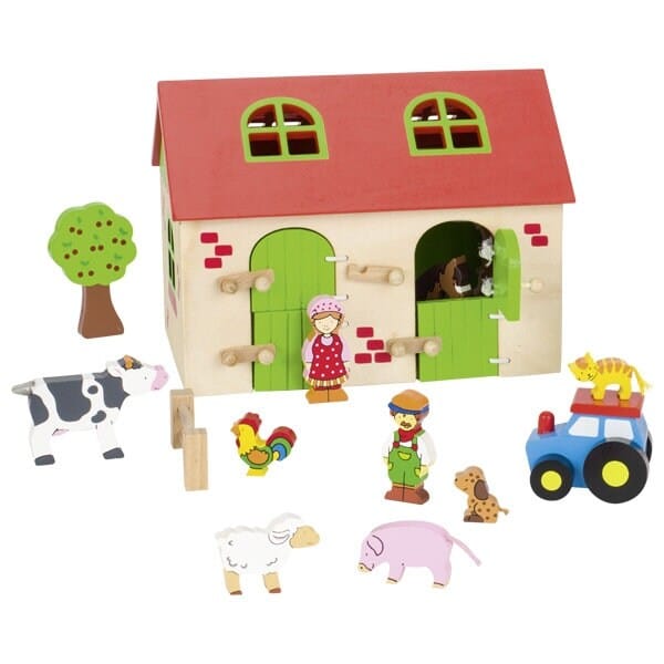 Goki Spielzeug Bauernhof Holz OHNE NAME Goki Personalisierbarer Bauernhof XL Bauernhof Holz Kinderspielzeug ab 3 Jahren Holzspielzeug Holz Tiere Bauern mit Namen Spiel