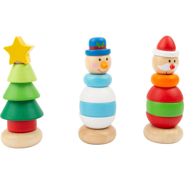 small foot Stapelturm Spielzeug Stapel Weihnacht Holzspielzeug aus Holz Turm in Buntem Holz Weihnachtsspielzeug  Puzzle Maße ca. 13,5x5cm ab 1 Jahr,