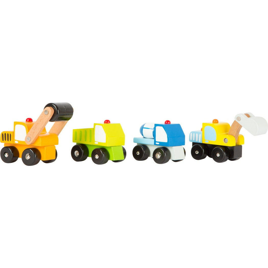 4er SET Holz Autos Baustellen Fahrzeuge LKW Bagger Kinderspielzeug Holz Eisenbahn Zubehör Holzspielzeug Kinder ab 18Monaten