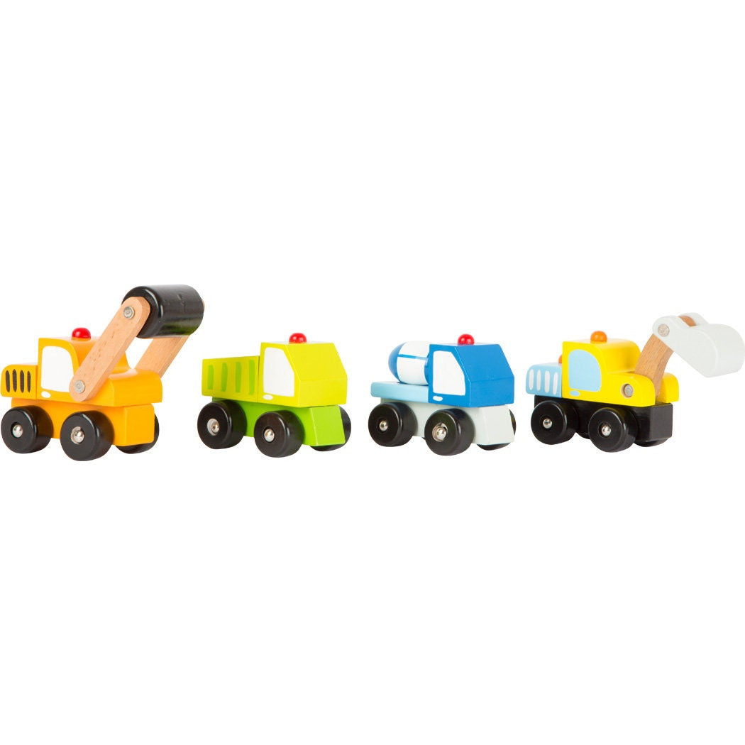 Holz Walze, Betonmischer, Laster oder Bagger 4er Set Holzeisenbahn Kinderspielzeug Holz Eisenbahn Zubehör Holzspielzeug