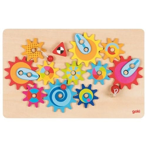 Goki Spielzeug Zahnräder Personalisierte Zahnrad Bausatz XXXL Holzspielzeug ab 3 Jahren Kinderspielzeug zum Zahnradspiel Lernen Motorik Goki
