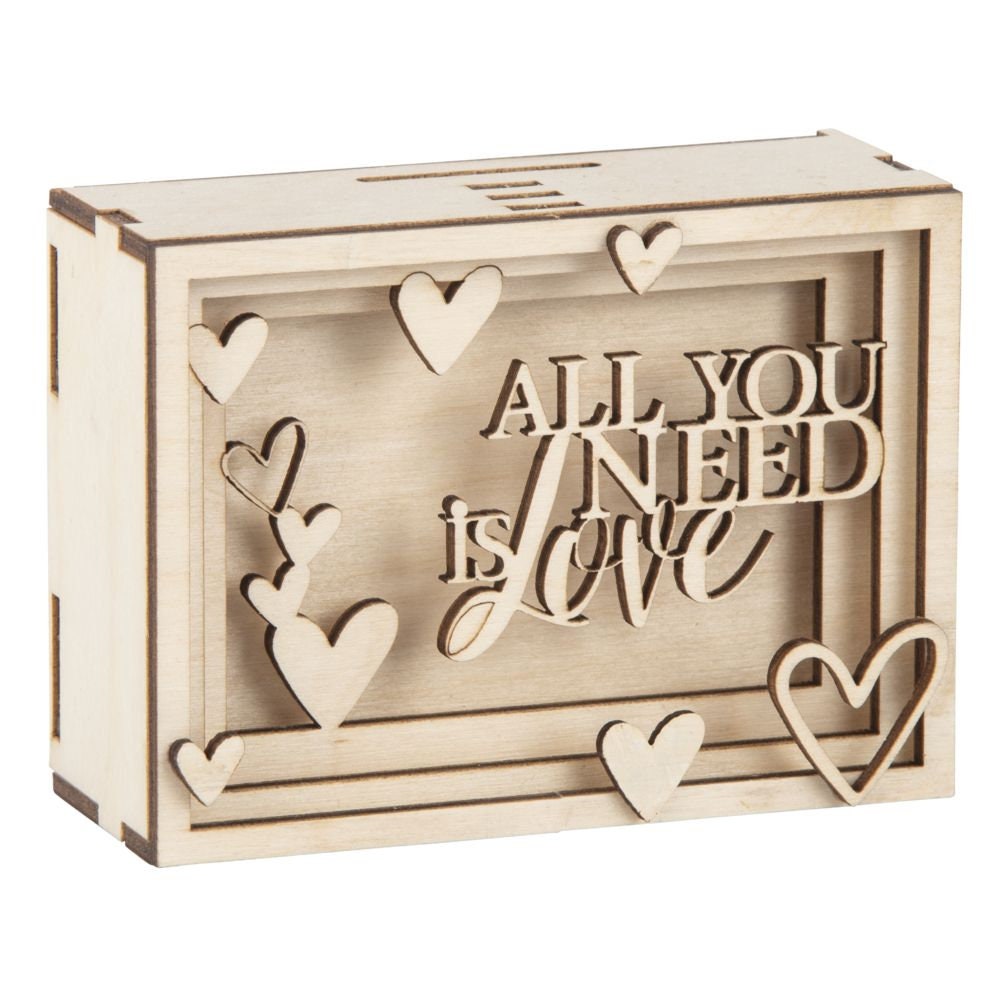 Spardose Holz 3D Geschenkbox Love, FSCMixCred, 11, 5x8, 5x5cm, 14 -teilig Bausatz, Box 1Set, natur liebe