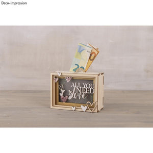 Spardose Holz 3D Geschenkbox Love, FSCMixCred, 11, 5x8, 5x5cm, 14 -teilig Bausatz, Box 1Set, natur liebe