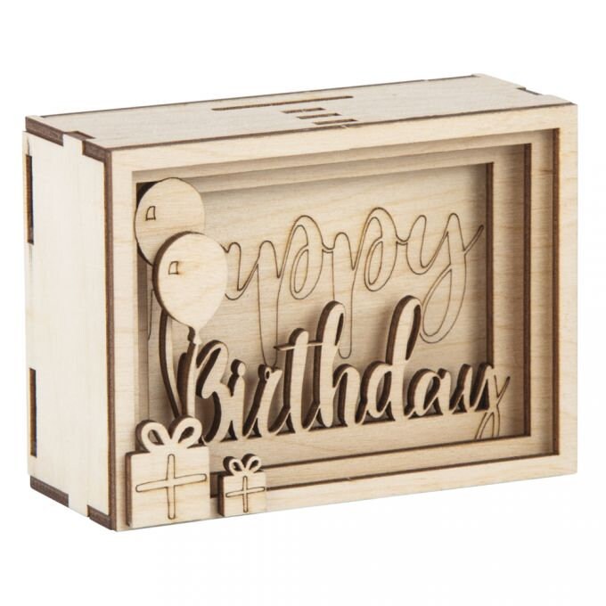 Spardose Holz 3D Geschenkbox Birthday, FSCMixCred, 11, 5x8, 5x5cm, 14 -teilig Bausatz, Box 1Set, natur liebe