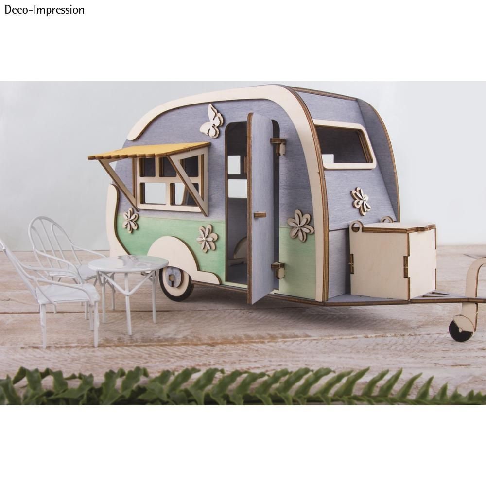 Wohnwagen Bausatz Deko Bastle Wohnwagen zum anmalen Holz Wohnwagen Kinderspielzeug Maße des Wohnwagens: 36x18x15cm