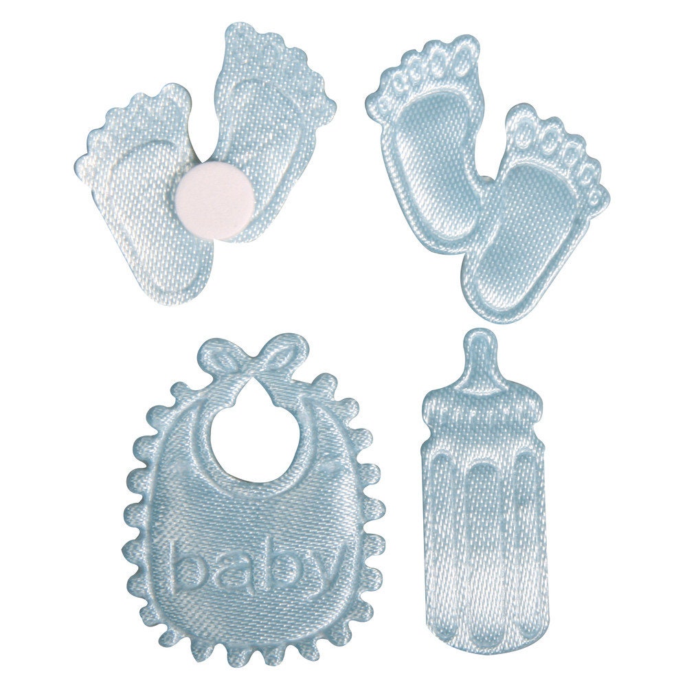Satin Streuteile Junge Fußspur Flasche Latz, Baby blau Baby Party Geschenk deko Baby