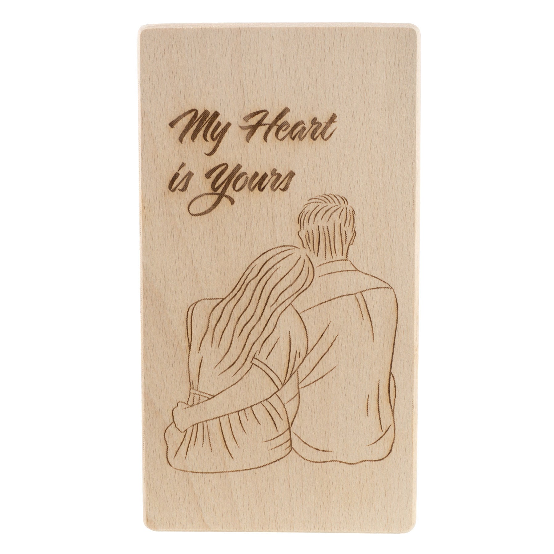 Frühstücksbrettchen Personalisierung Liebespaar  mit Beschriftung Holz Laser mit Name Bild Holz Brett Geschenk  220 x 120 x 10 mm (LxBxH)