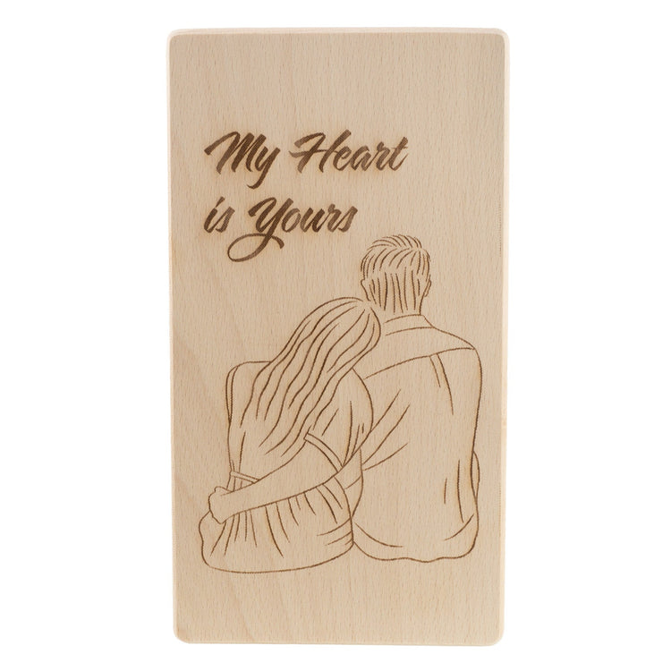 Frühstücksbrettchen Personalisierung Liebespaar  mit Beschriftung Holz Laser mit Name Bild Holz Brett Geschenk  220 x 120 x 10 mm (LxBxH)