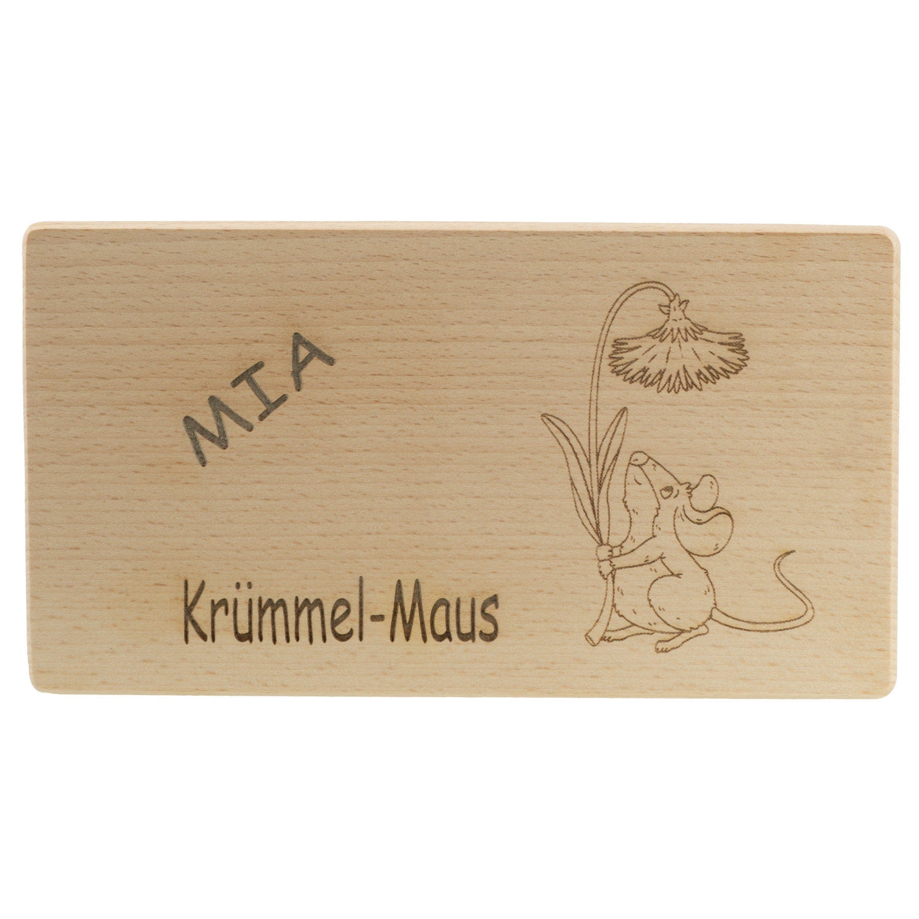 Frühstücksbrettchen Personalisierung Maus mit Beschriftung Holz Laser mit Name Bild Holz Brett Geschenk  220 x 120 x 10 mm (LxBxH)