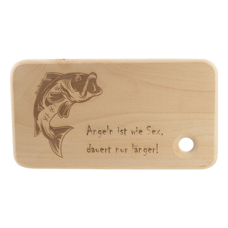 Angel Frühstücksbrettchen Personalisierung Fisch Angeln mit Beschriftung Holz Laser Name Bild Holz Brett Geschenk  270 x 145 x 16 mm (LxBxH)