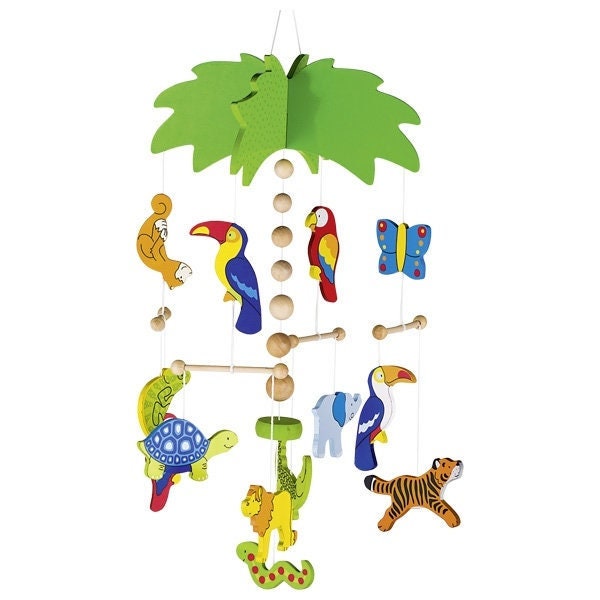 Mobile Jungle aus Holz Tier Mobile Baby Mobile Bunte Tierwelt Holzspielzeug ca. 30 x 55 cm 