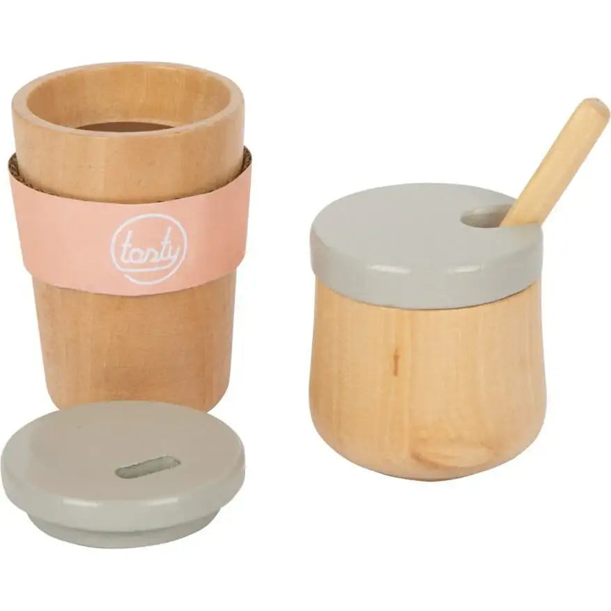 Holzspielzeug Kaffeebecher & Milchkanne mit Löffel – kindgerecht & natürlich