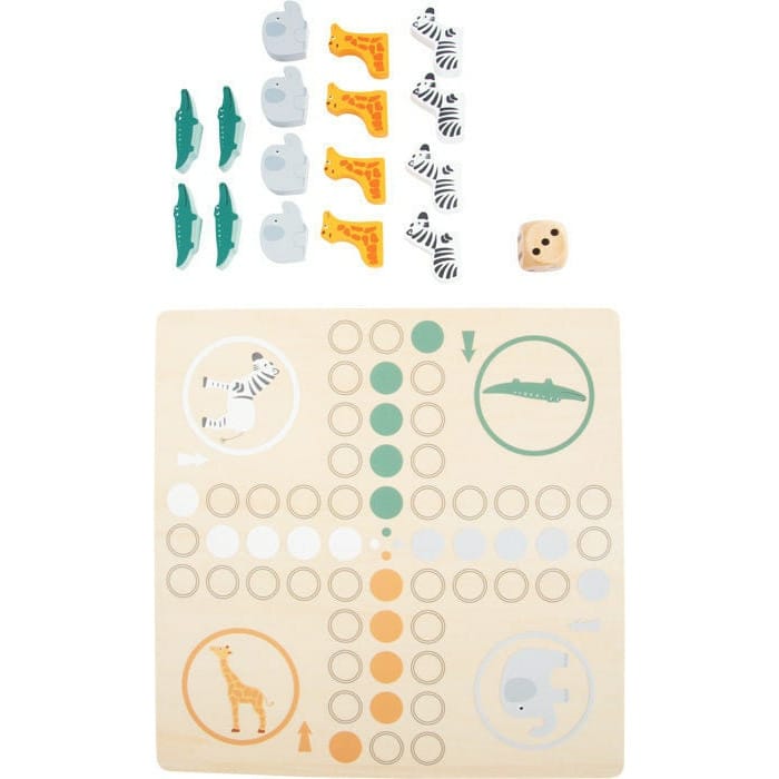 small foot Mensch ärgere dich nicht Personalisiertes gelasert Brettspiel Ludo Safari Tiere Holzspielzeug bis zu 4 Name
