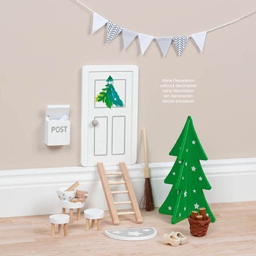 Wichteltür mit Accessoires Wichtel Eingang Wohnung Holzspiel Weihnachtsdeko Wichteltür