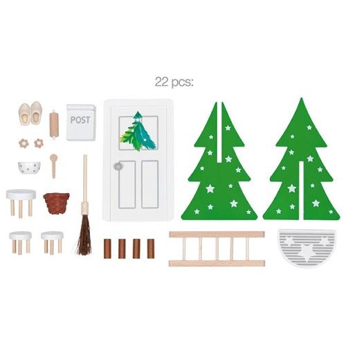 Wichteltür mit Accessoires Wichtel Eingang Wohnung Holzspiel Weihnachtsdeko Wichteltür
