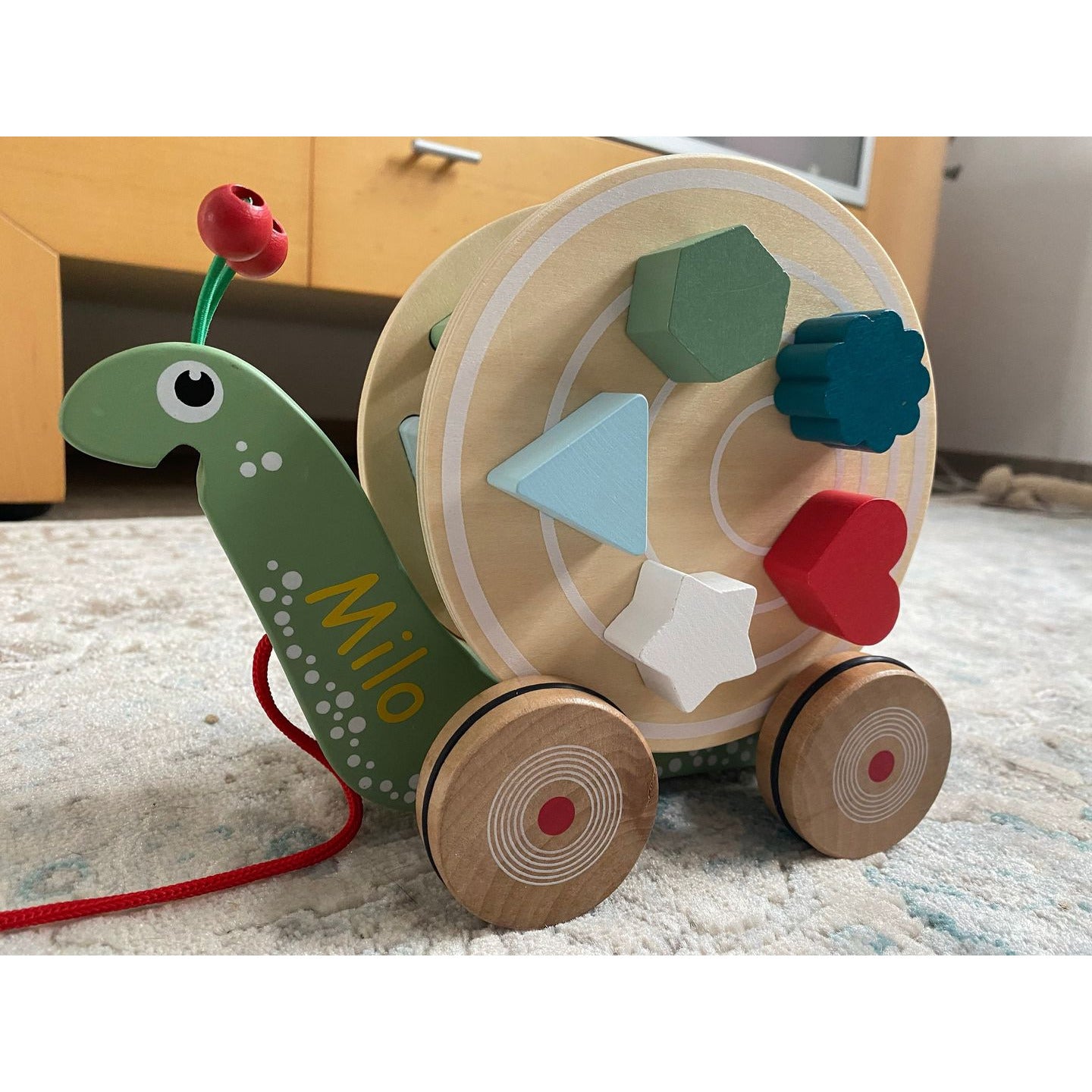 small foot Personalisiert Nachzieh Super Schnecke aus Holz mit Bauklötzen Kinderspielzeug ab 1 Jahre
